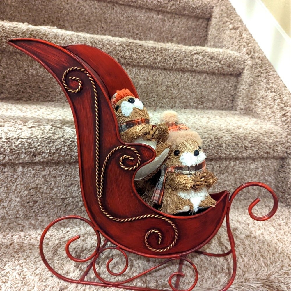Adorable Sleigh With 2 Sweet Christmas Squirrels